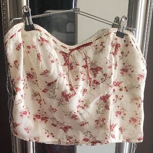 Source Unknown Cream Crop Top with Dusty Rose Floral Print